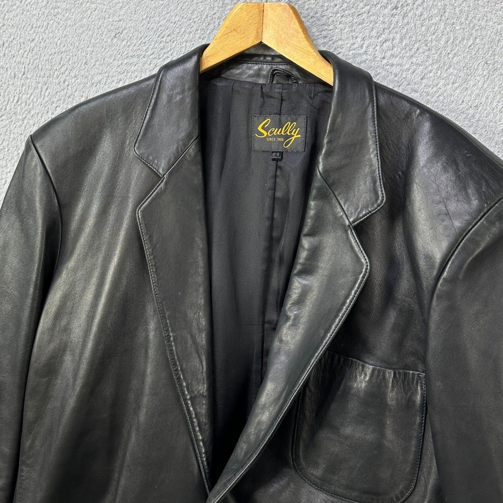 Scully Mens 44S Leather‎ Jacket Blazer BlackTwo Button Inner Pocket Sport Coat